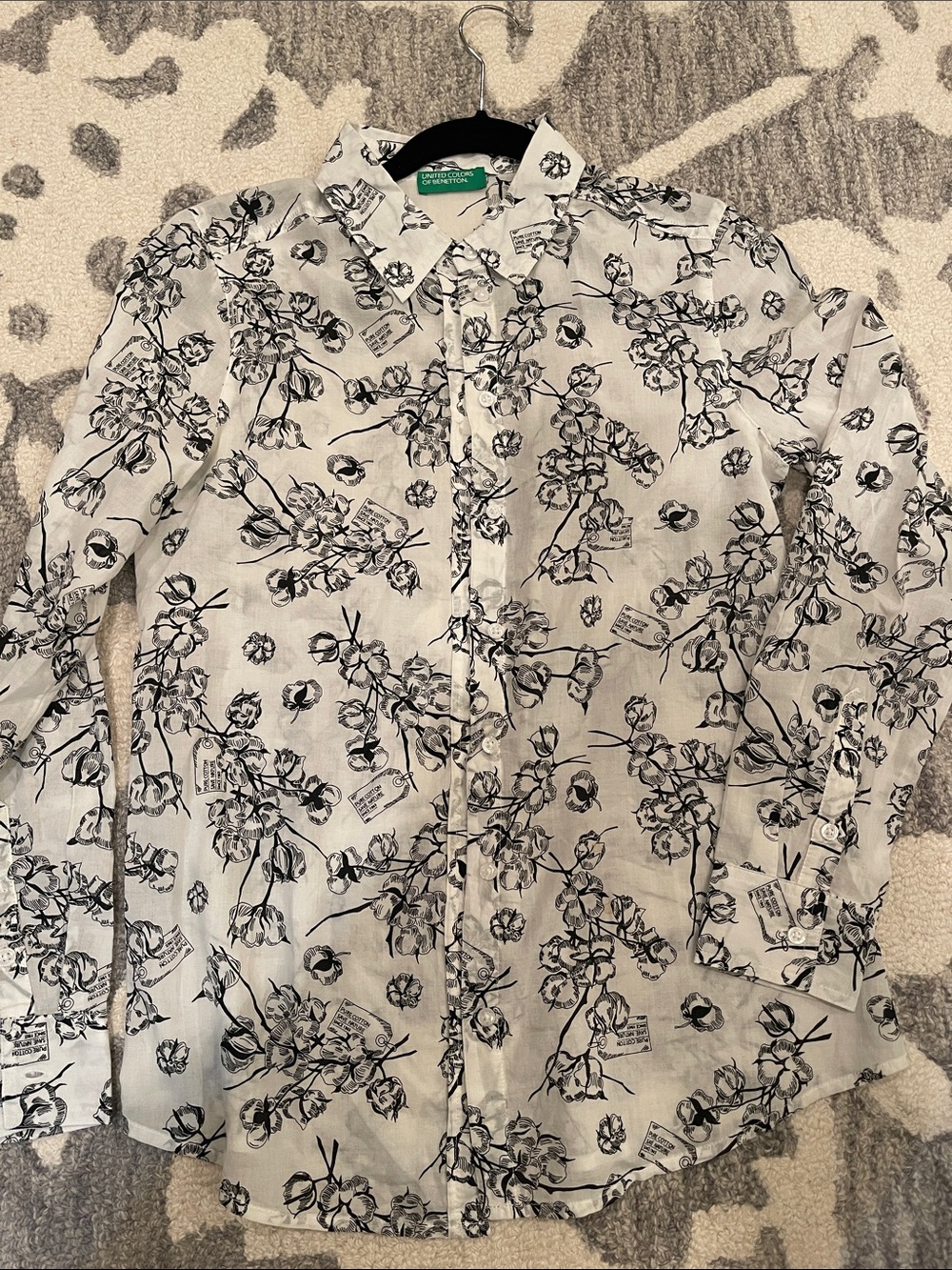 United Colors Of Benetton White Button-Down Shirt with Black Floral Print